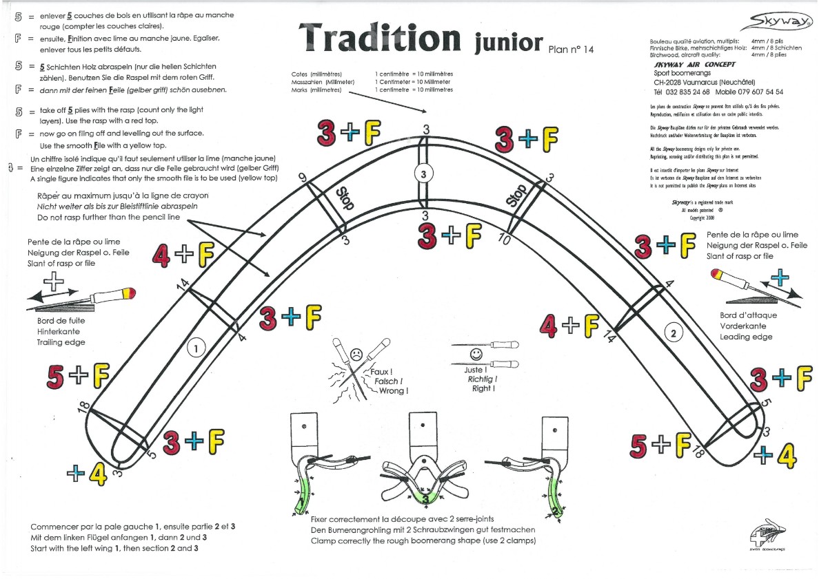 Plan boomerang Skyway modèle Tradition junior en 4mm-8 couches Plan boomerang Skyway modèle Tradition junior en 4mm-8 couches